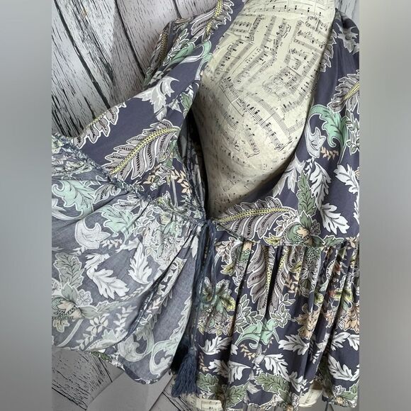 Jaase Anthropologie Wrap Peplum Floral Blouse Size L - Picture 6 of 9